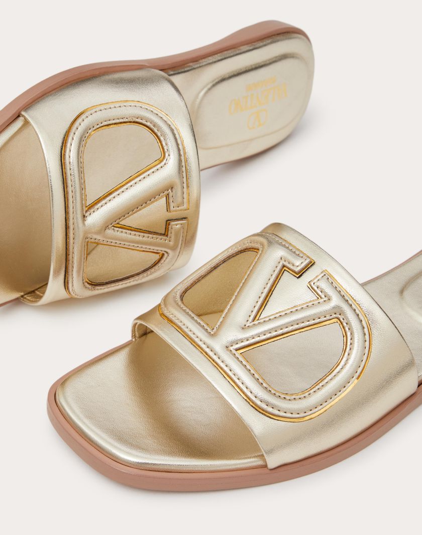 VLOGO CUT-OUT LAMINATED NAPPA LEATHER SLIDE SANDAL - Image 3